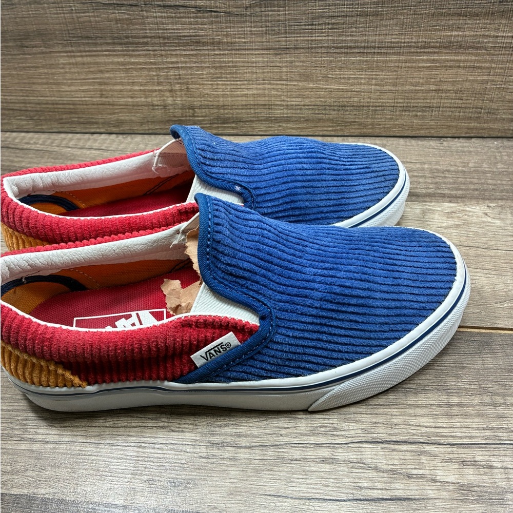 Vans Corduroy Slip-On Sneakers in Blue, Red & Gold men’s USA 4 women’s 5.5